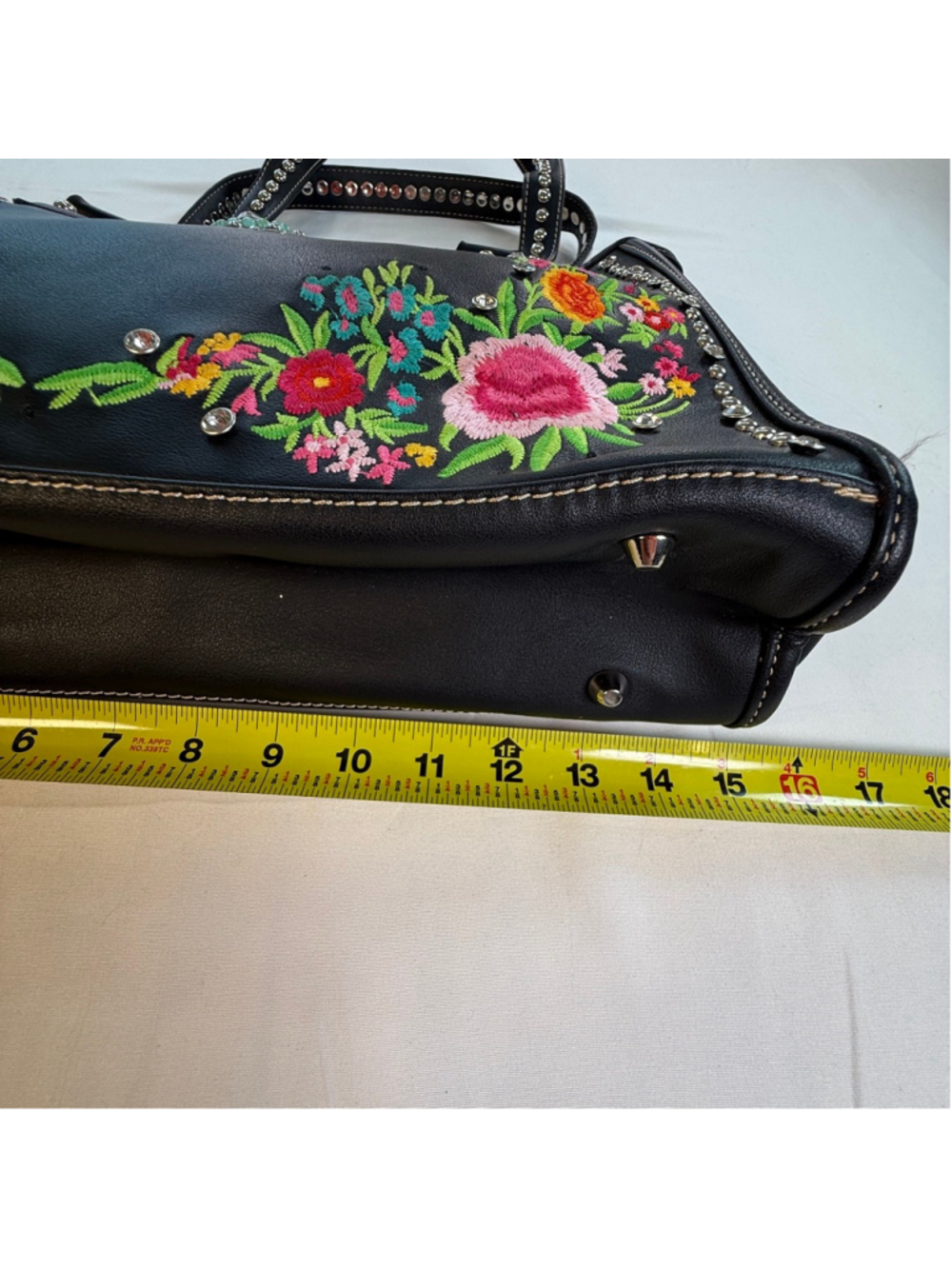 Montana West Black Floral Embroidered Rhinestone Studded Western Tote Handbag - Picture 3 of 11